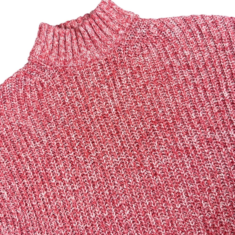 J Crew Marled Donegal Mock Neck Sweater Women L Coral Salmon Pink Cropped Chunky
